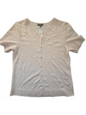 Chances R Floral Lace Button Front Short Sleeve Top with Tags Large